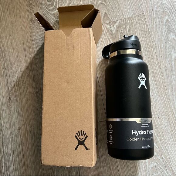 Hydro Flask 32oz Wide Mouth Flex Straw Insulated Water Bottle Black Handle NIB - Picture 6 of 9